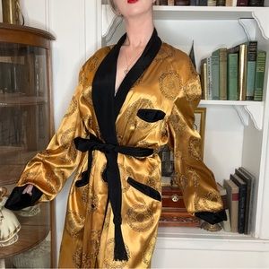1950s men’s vintage smoking jacket playboy style gold pattern luxurious xl